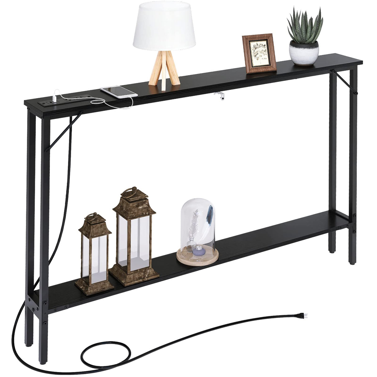 Sofa Table with Outlet and USB Port, 47" Console Behind Couch Table with Steel Frame,