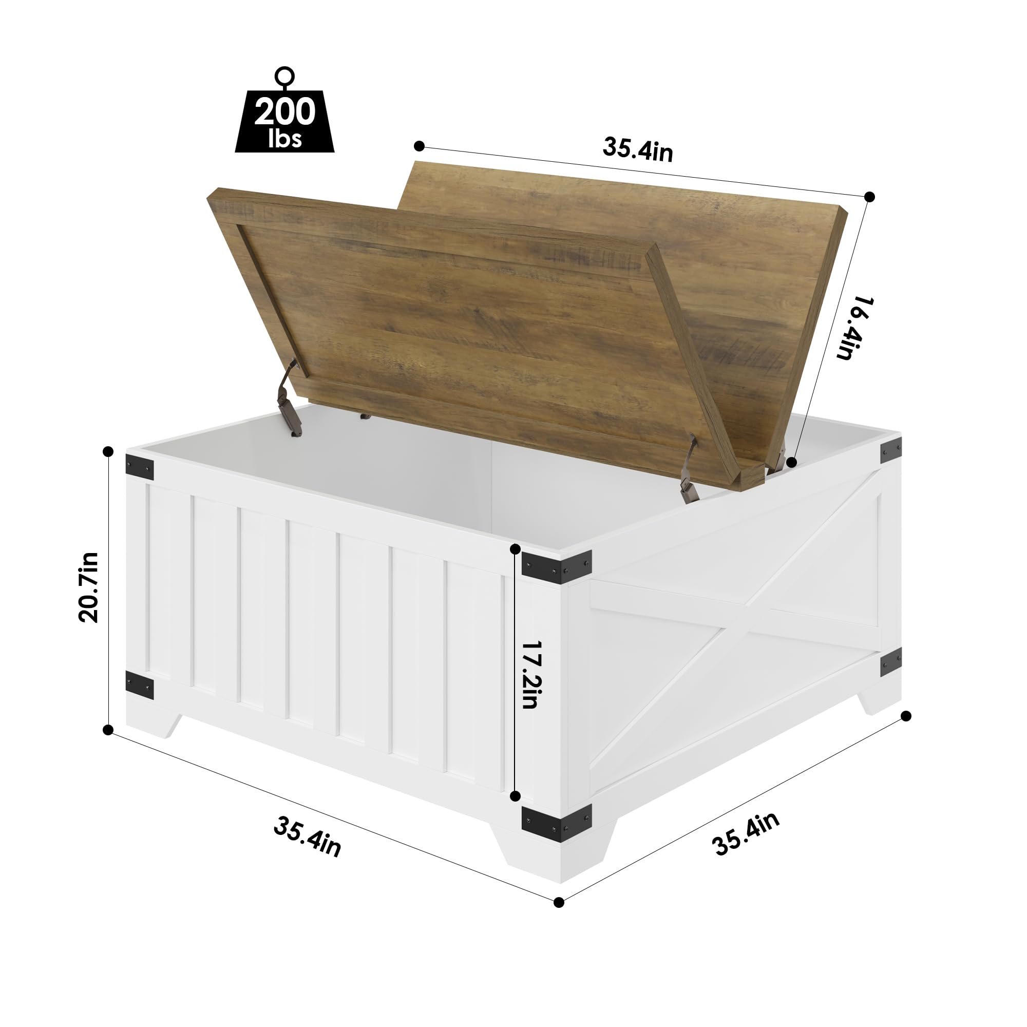 35.4" Square Coffee Table with Storage, Farmhouse Center Table with Hinged Lift Top