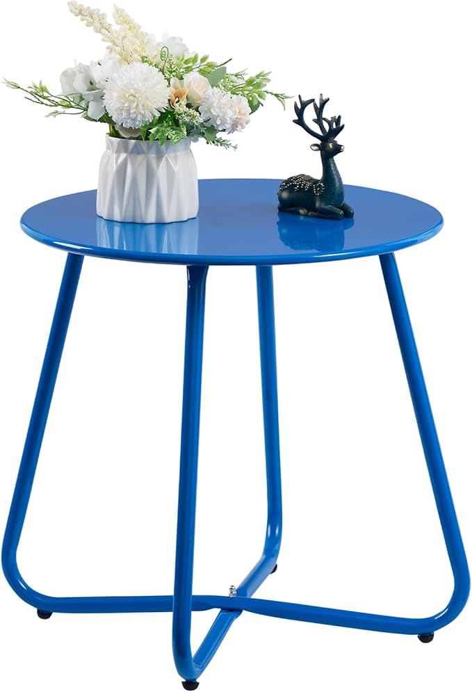 Small Round Patio Metal Side Snack Table, Accent Anti-Rust Steel Coffee Table