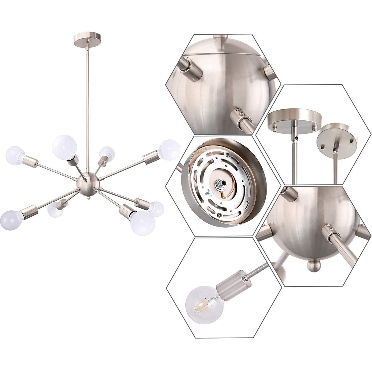 Sputnik Chandeliers 8 Light Brushed Nickel Modern Sputnik Light Fixture Industrial Sputnik