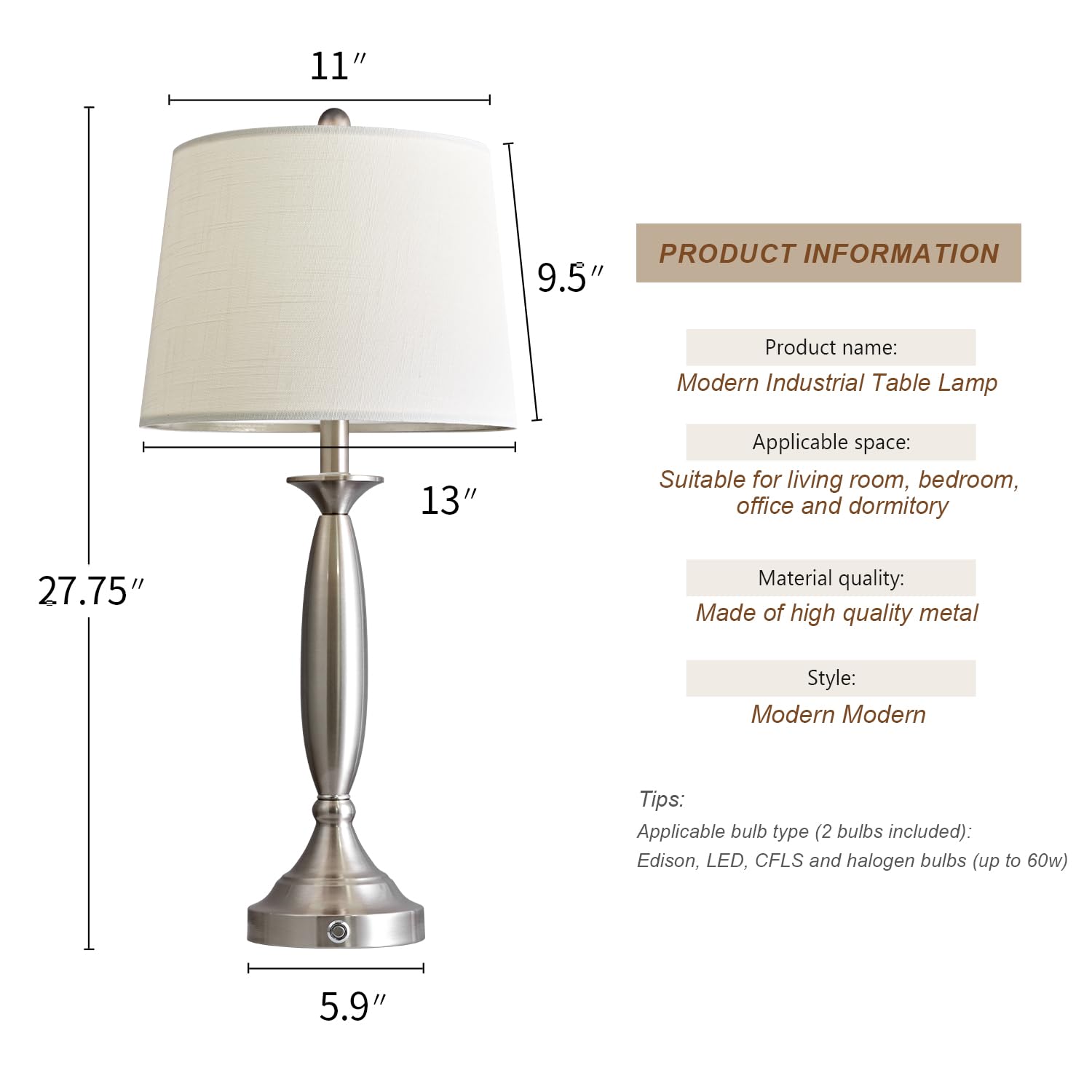 3 Way Dimmable Touch Control USB Table Lamp Set of 2 28“Modern Industrial Metal Bedside