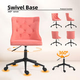Velvet Upholstered Office Chair with Height Adjustable Base - Pink
