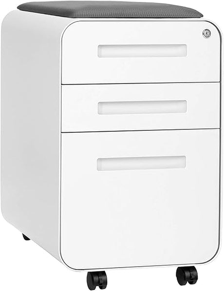 STOCKPILE Curve Seated 3-Drawer Mobile File Cabinet with Removable Magnetic Cushion Seat - Metal Filing Cabinet, Pre-Assembled