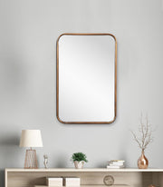 Rectangle Wall Mirror with Rounded Corner Gold Metal Frame Rectangular