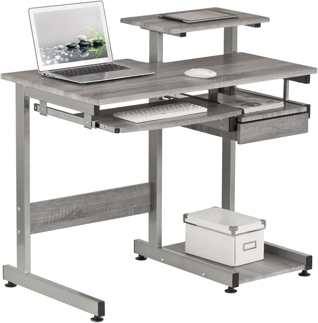 Complete Computer Workstation Desk, Gray, 37.75" W x 22" D x 35" H,Grey