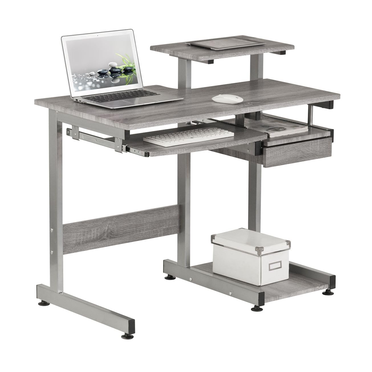 Complete Computer Workstation Desk, Gray, 37.75" W x 22" D x 35" H,Grey