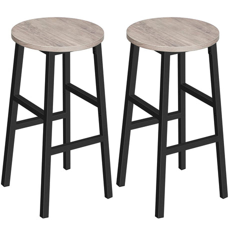 Bar Stools, Set of 2 Round Bar Chairs with Footrest, 24.4 Inch Kitchen Breakfast Bar Stools