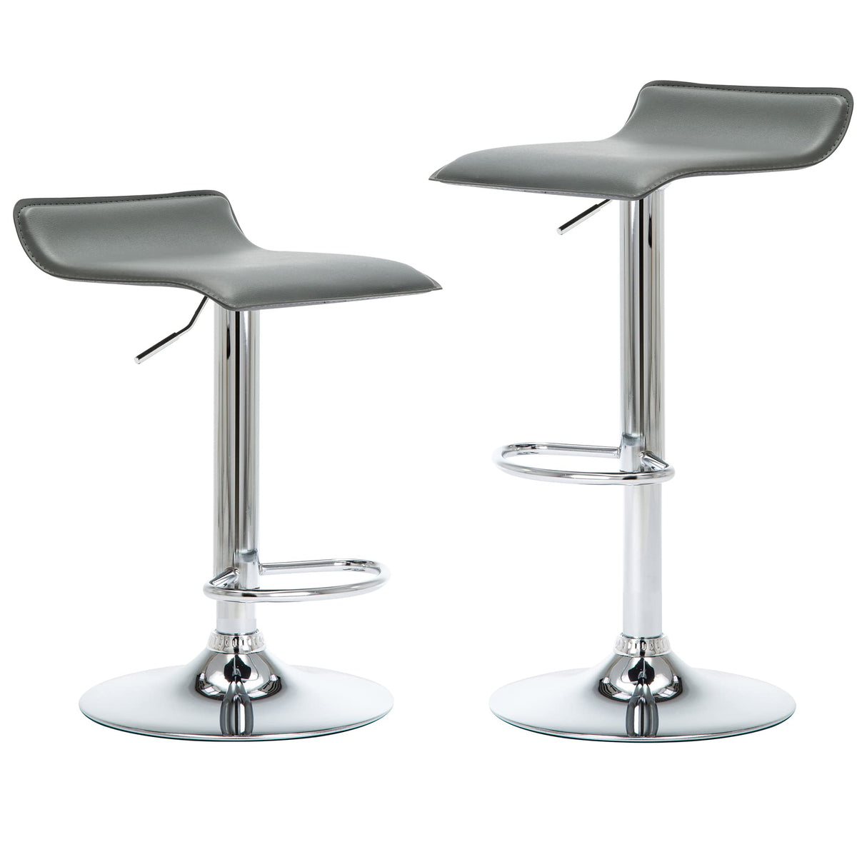 Contemporary Chrome Air Lift Adjustable Swivel Bar Stool, Set of 2, Gray