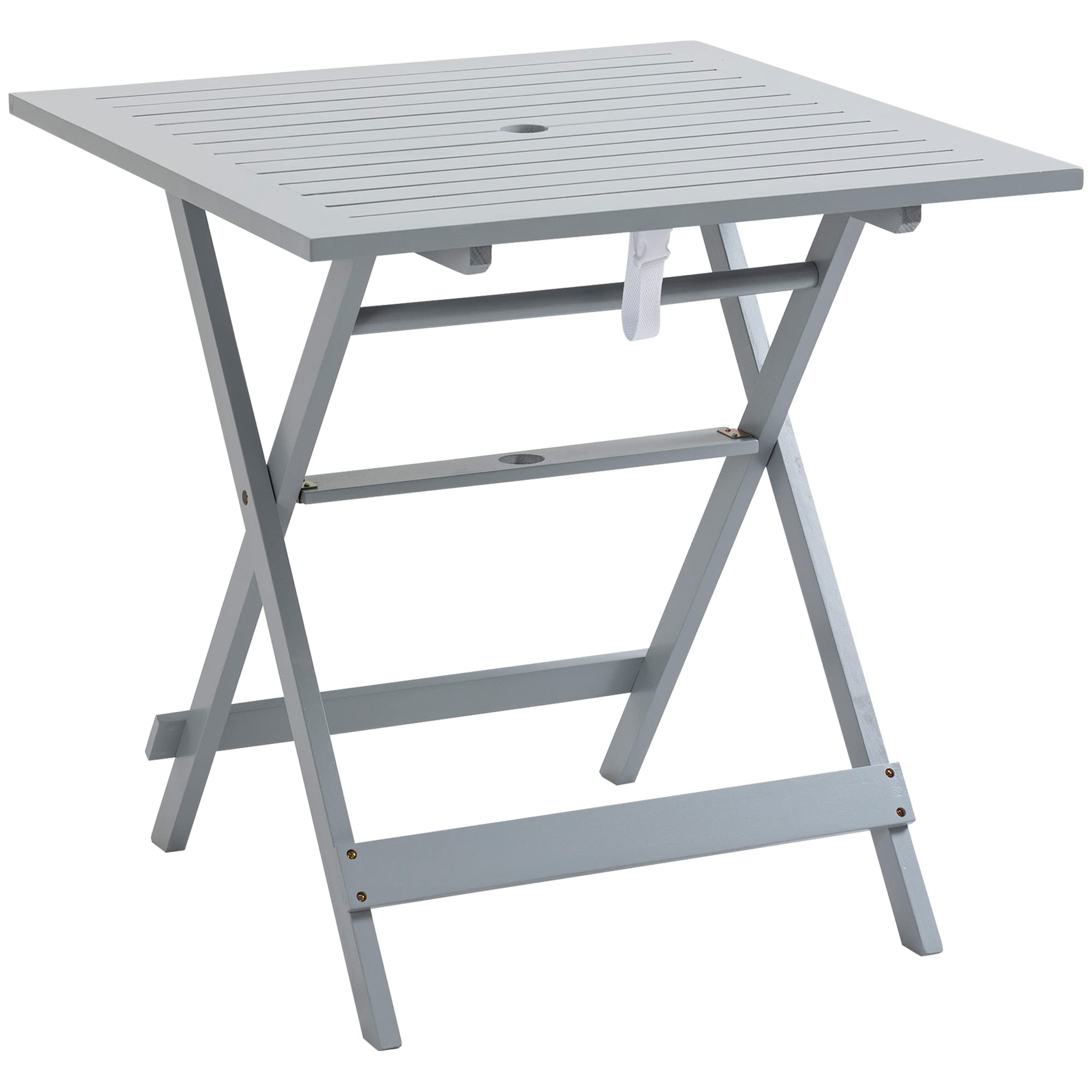 Foldable Dining Table, Square Wood Side Table, Portable Bistro Table with Umbrella Hole