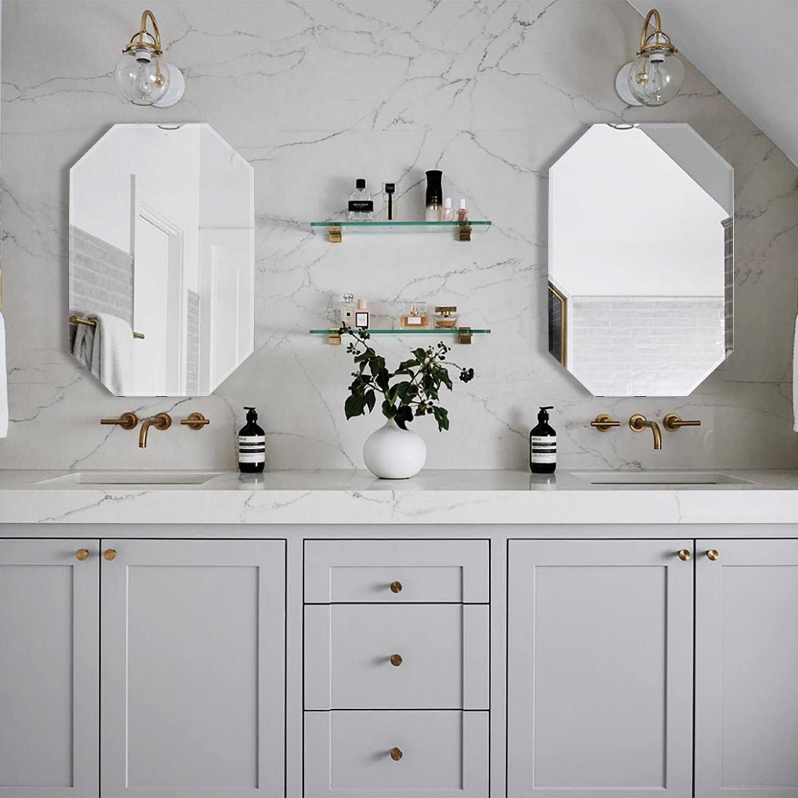 Bathroom Mirror,  Octagon Frameless Wall Mirror