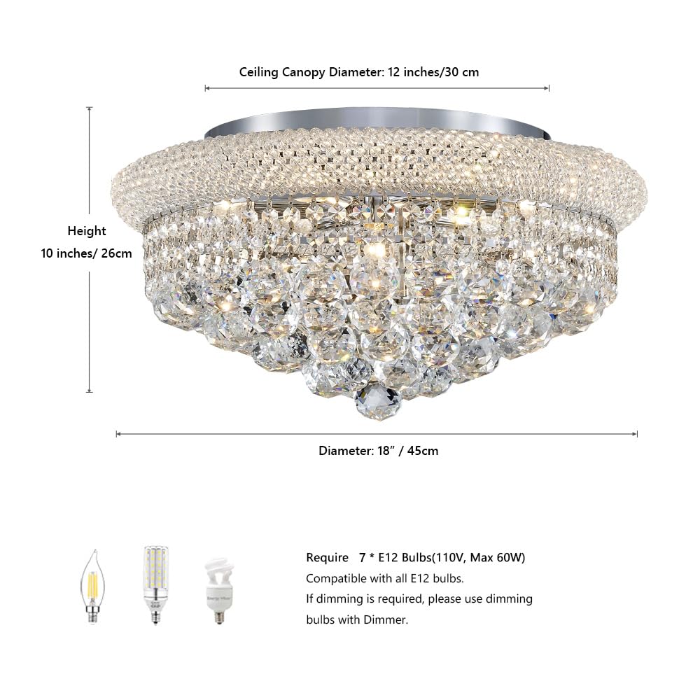 Modern Flush Mounted Crystal Chandeliers - Diameter 18 inch Chrome Ceiling Chandelier