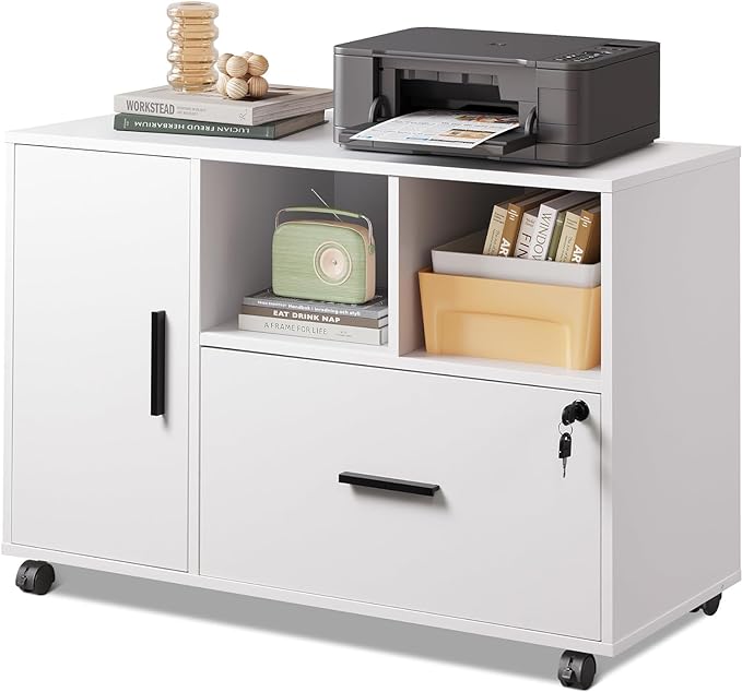File Cabinet with Charging Station, 1 Drawer Rolling File Cabinet