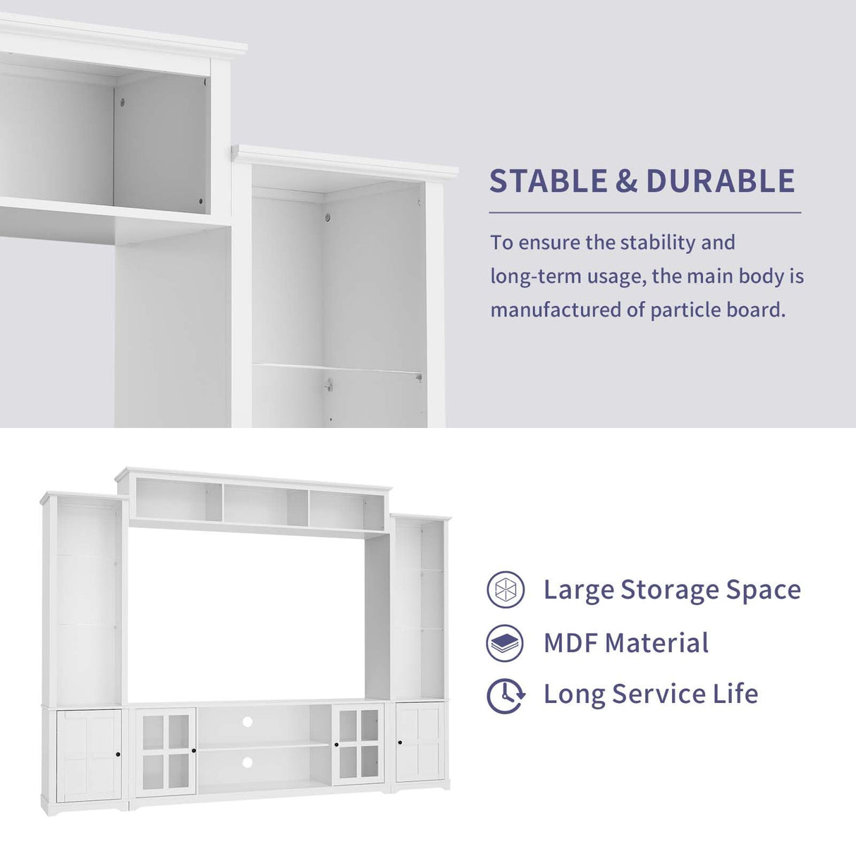 4 Piece Wall Unit TV Stand with Bookshelf, Modern TV Console Table