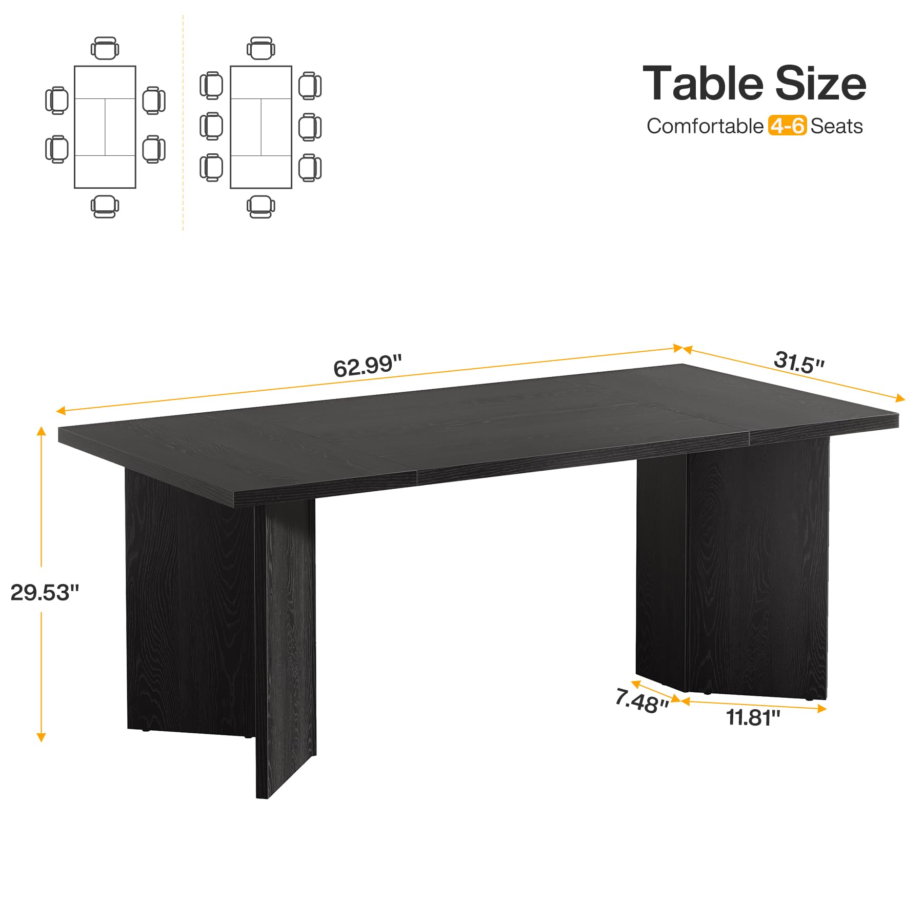 63-Inch Dining Table for 4-6 People - Modern Rectangular Kitchen Table