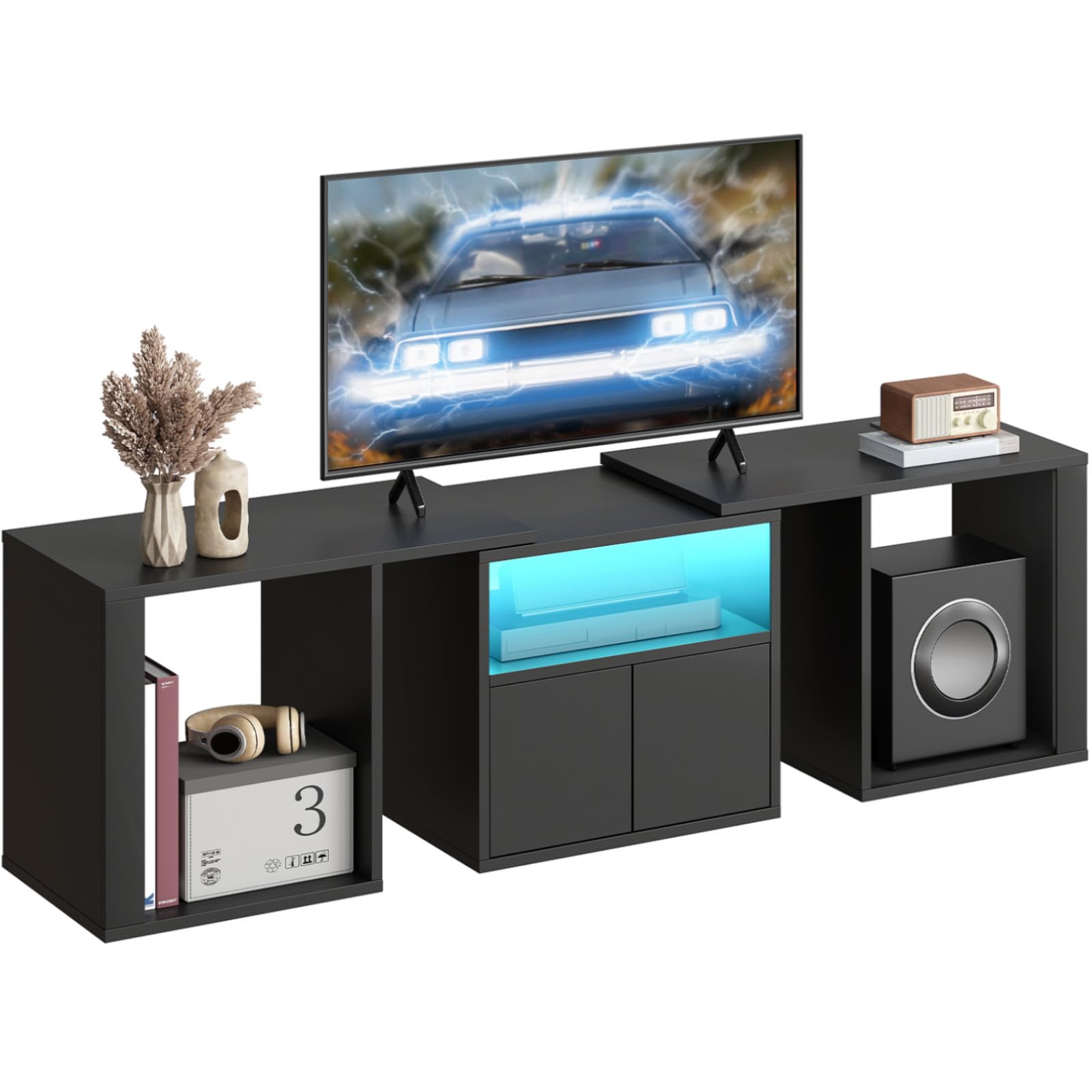 TV Stand with Power Outlet & LED Lights for 65" TVs