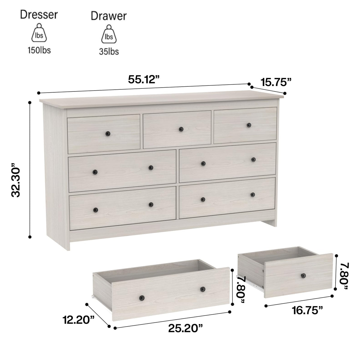 Dresser for Bedroom, 55" Long Dresser, Beige Dresser with Deep Drawer and Metal Hand