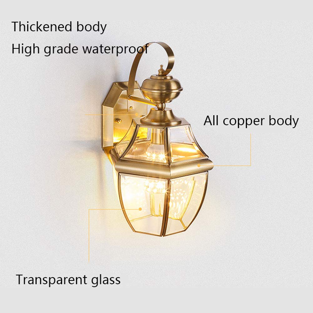 Outdoor Copper Wall Light Waterproof LED Wall Lanterns Porch & Patio Lights with Clear