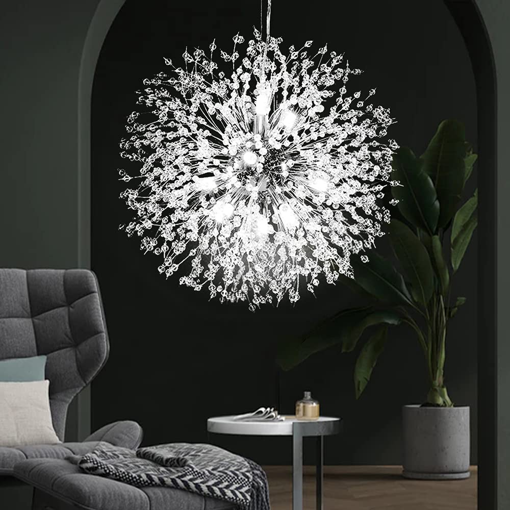 Modern Firework Chrome Crystal Chandeliers, Sputnik Dandelion Chandelier Light Fixture