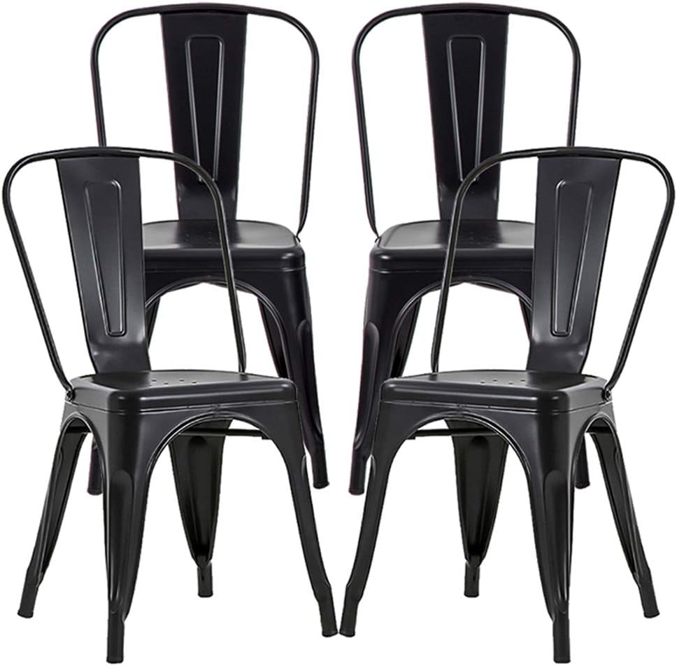 FDW Metal Dining Chairs Metal Chairs Patio Chair Seat Height Dining Room Kitchen Chair Tolix Restaurant Chairs Bar Stackable Chair Trattoria Metal Indoor Outdoor Chairs (Black)