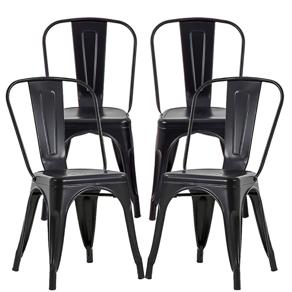 FDW Metal Dining Chairs Metal Chairs Patio Chair Seat Height Dining Room Kitchen Chair Tolix Restaurant Chairs Bar Stackable Chair Trattoria Metal Indoor Outdoor Chairs (Black)