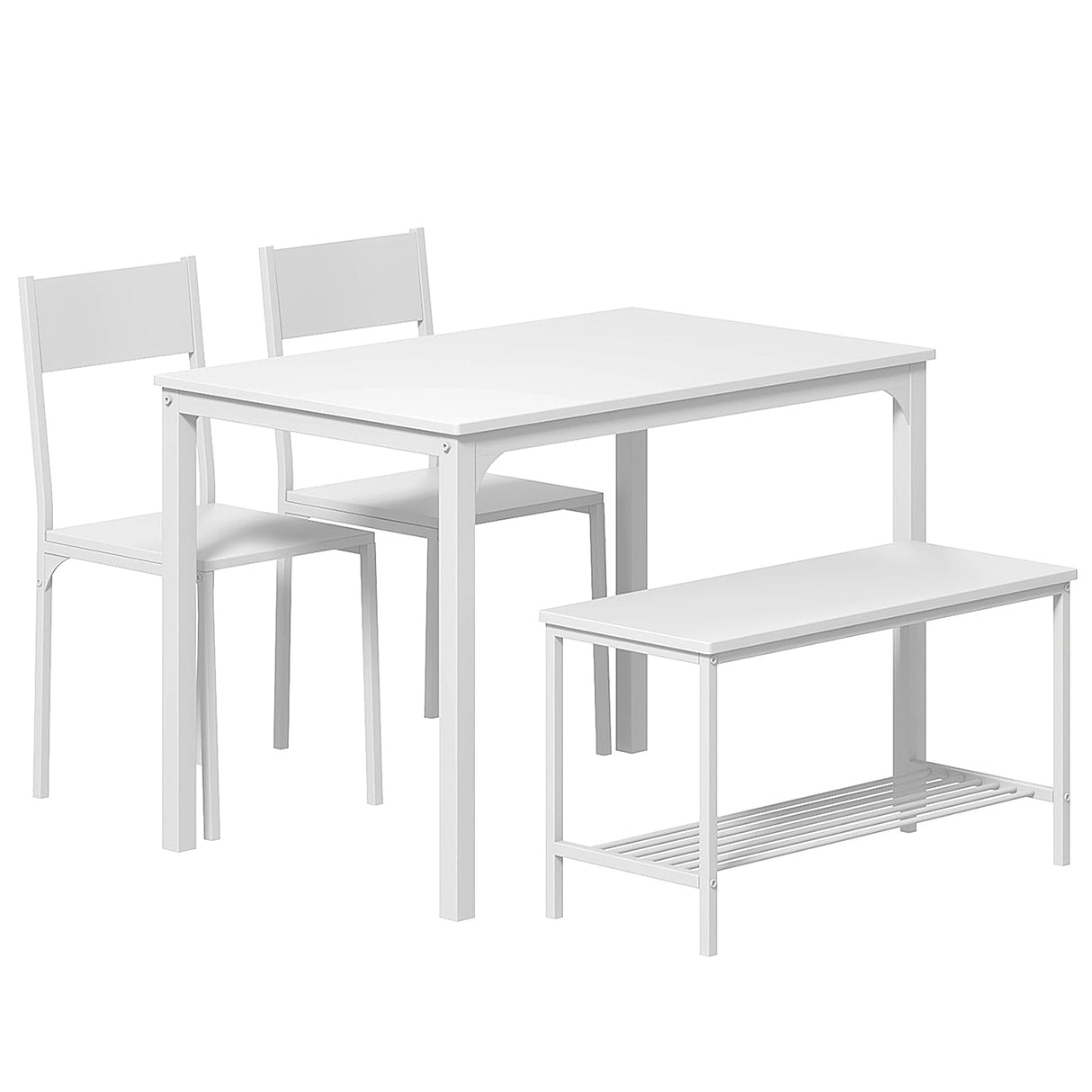 SogesHome Home Kitchen Table Set for 4, Compact Dining Table Chair Set, 4 Pieces Table Chair Bench Set for Small Place, Apartment, White