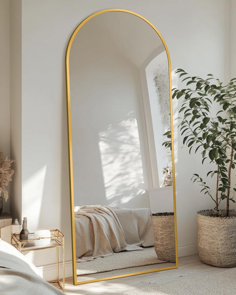 Full Length Mirror with Stand, 58"x18" Arched Full Body Mirror, Large Stand Up Mirror