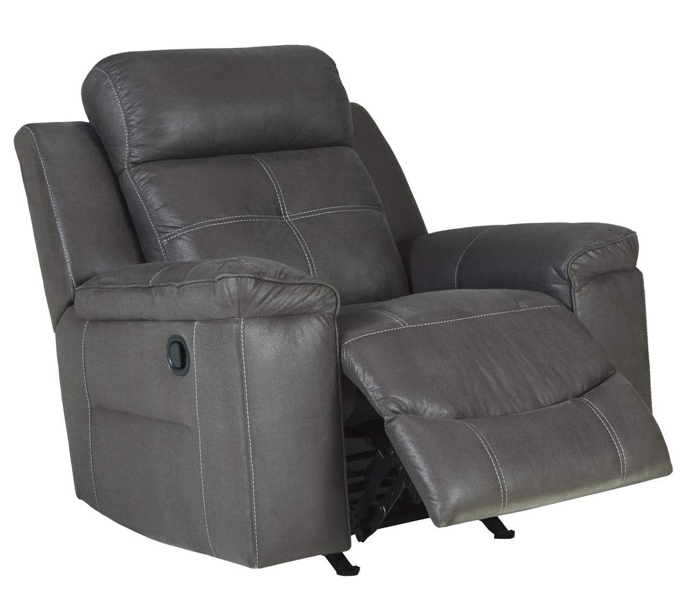 Signature Design by Ashley Jesolo Casual Faux Leather Manual Pull-Tab Rocker Recliner, Dark Gray