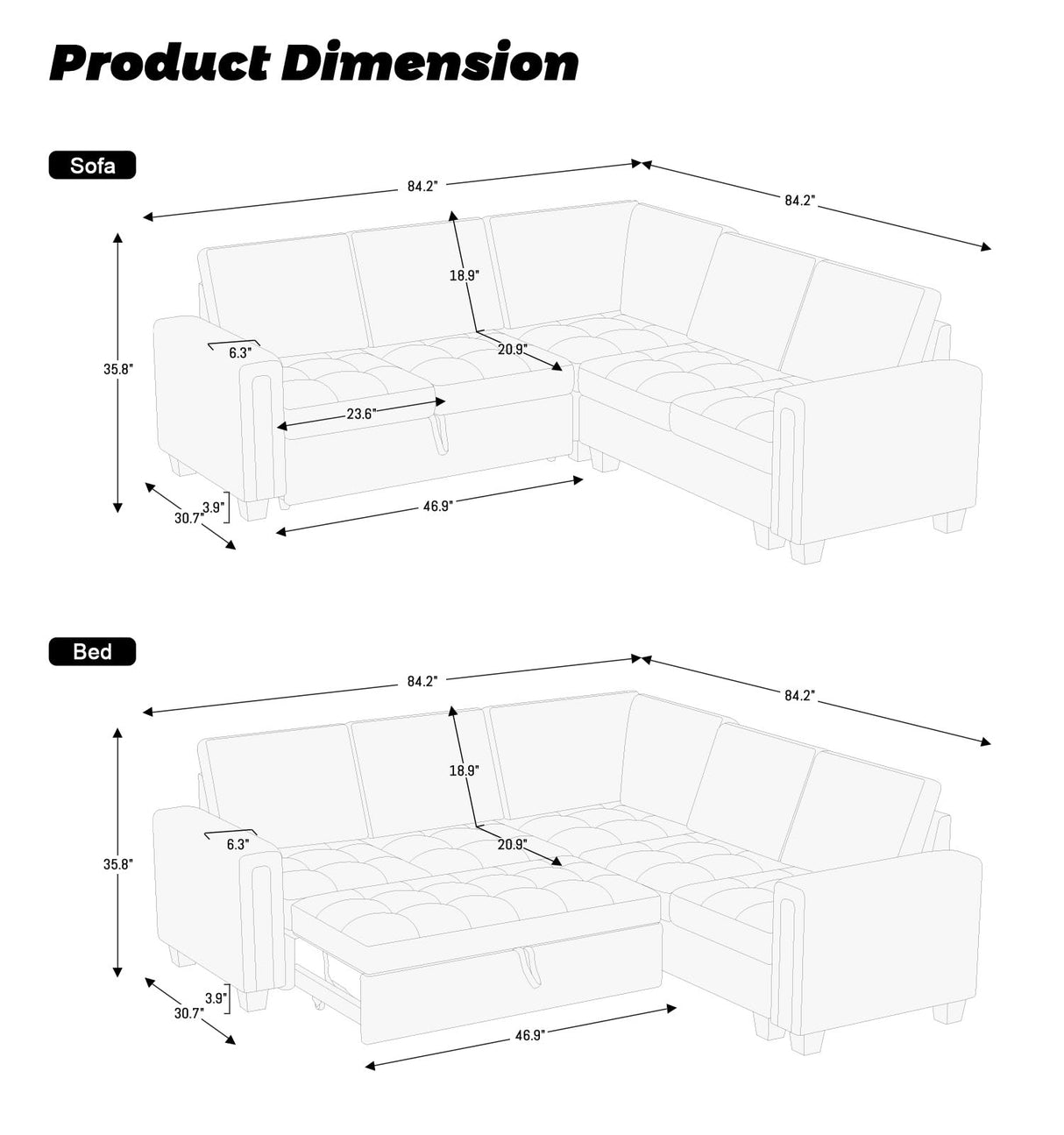 Belffin Modular Sectional Sleeper Sofa with Pull Out Couch Bed Velvet Convertible L Shaped Sectional Couch for Living Room Apartment Beige