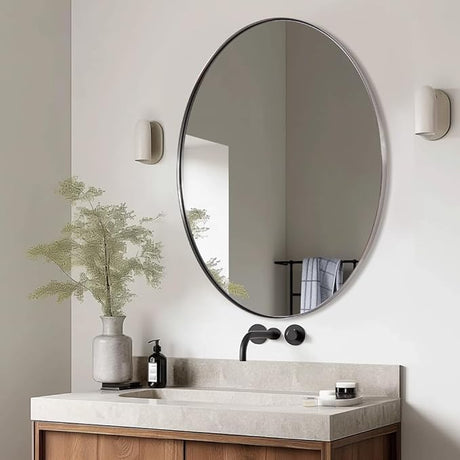 Brushed Nickel Mirror, Oval Bathroom Mirror 22x30'', Brushed Nickel Oval Wall Mirror