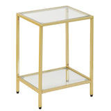 2-Tier End Table with Tempered Glass, Gold Metal Side Tables Sofa Side Table