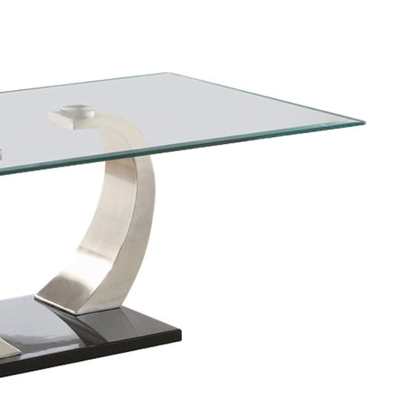 Benjara Floating Glass Top Coffee Table with Metal Support,