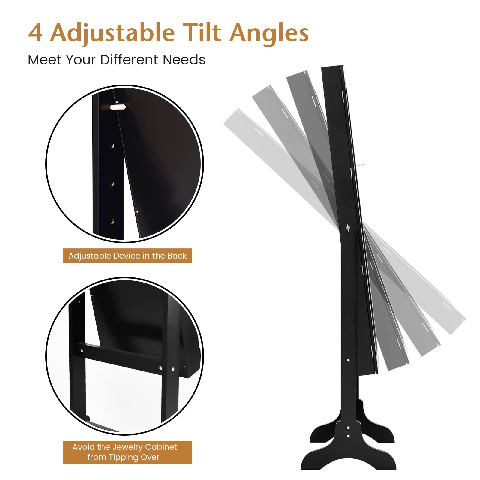 4-Angle Tilting Mirror Jewelry Cabinet with Full-Length Mirror