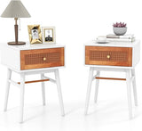 Rattan Nightstand Set of 2, Boho End Side Table with Rattan Decorated Storage