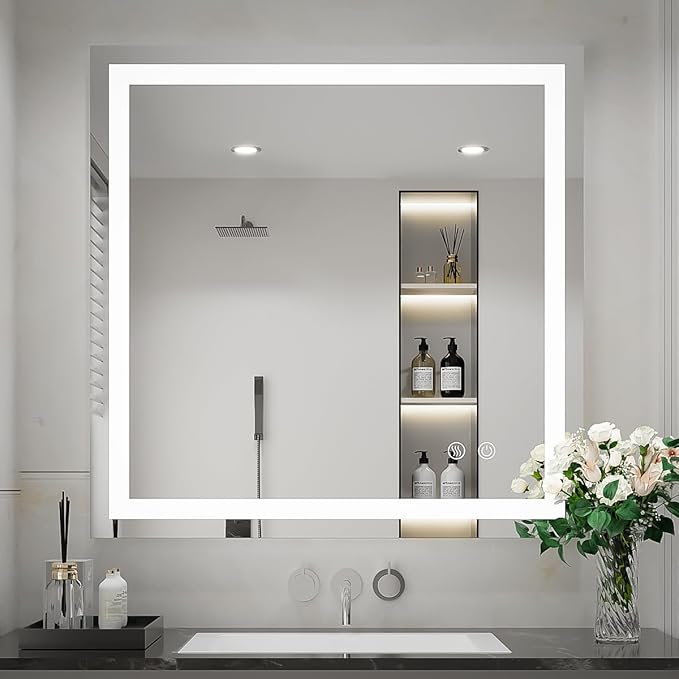 48x36 Inch LED Lighted Bathroom Mirror for Vanity, Anti-Fog Wall Mounted Mirror with