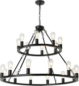 DOYFDOX 48-inch Black Wagon Wheel Chandelier, E26 16-Light Large Round Rustic Farmhouse Chandelier for High Ceilings, Living Room Foyer Entryway Hallway Villa