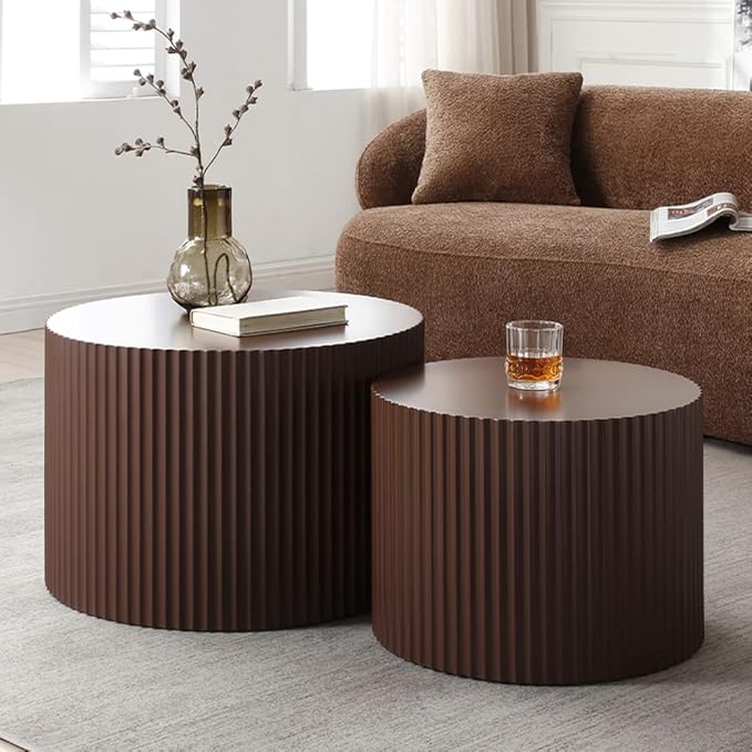 White Round Coffee Table Set of 2, Nesting Coffee Tables for Living Room