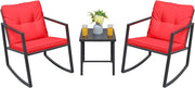 3 Pieces Rocking Wicker Bistro Set, Patio Outdoor Furniture Conversation Sets