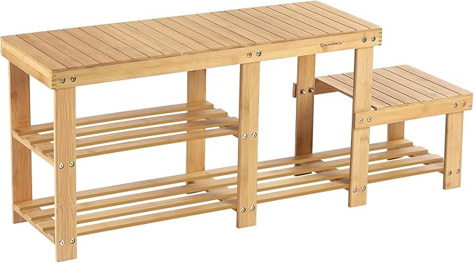 Bamboo Shoe Bench, Shoe Rack for Boots, Entryway Storage Organizer