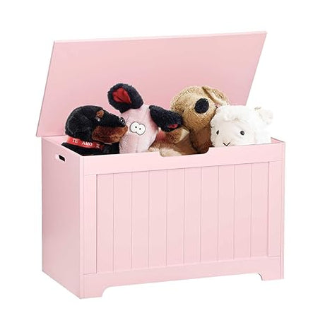 Chest for Girls Boys Wooden Storage Box with Flip-top Lid & Safety Hinge, Kids Room Play