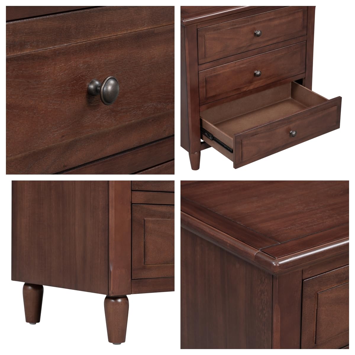 Nightstands with 3 Drawers for Bedroom, Modern Wood Bedside End Table, Walnut