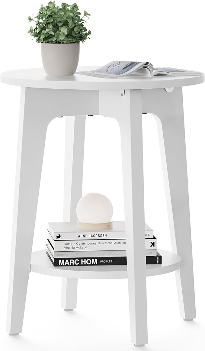 Side Table, Small Round End Table with Lower Shelf, Nightstand for Small Spaces