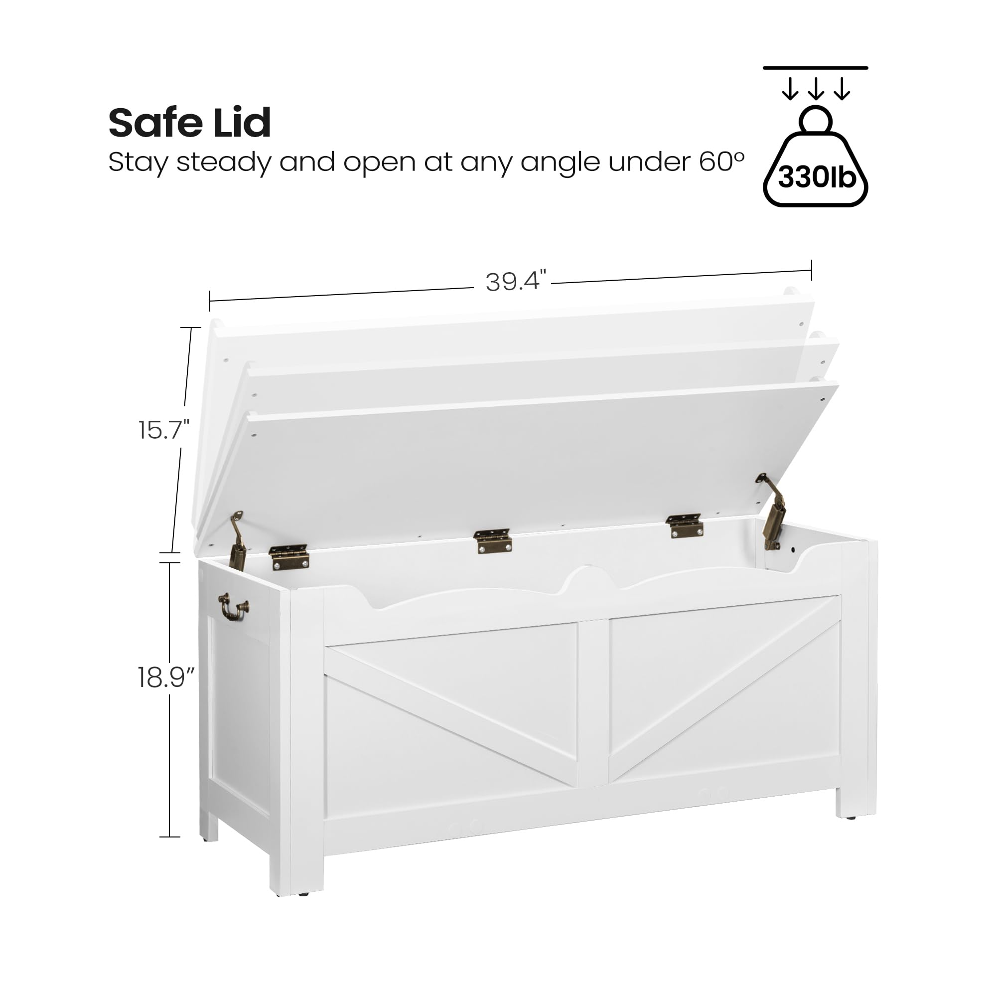 39.4" Storage Bench, Storage Chest, Lift-Top Storage Trunk with 2 Safety Hinges, Wooden