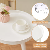 Round White Side Table, Tray Nightstand Coffee End Table for Living Room, Bedroom,