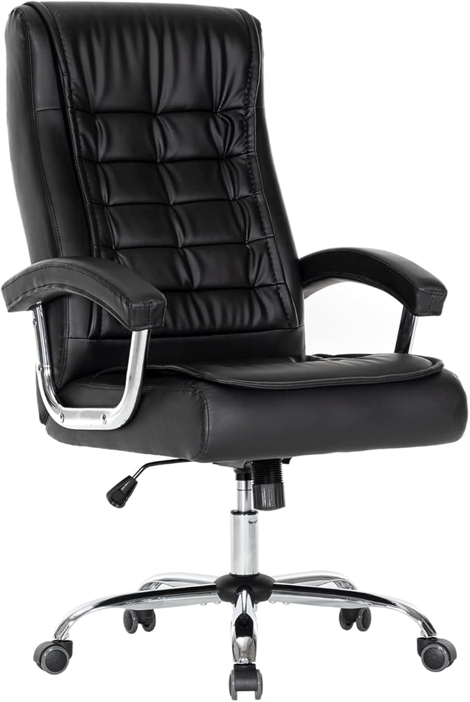 Chair Adjustable Leather Chair High Back Swivel Office Desk Chair with Padded Armrest 350lbs Load-Bearing Spring Seat Computer Desk Chair for Home Office (Brown)