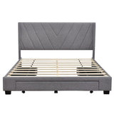 ,Linen Upholstered Platform Bedframe with 3 Drawers & Wing Shaped Headboard,Queen