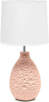 LT2003-BLU Textured Stucco Ceramic Oval Table Lamp with White Fabric Shade, Blue