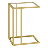 Shaped End Table, Tempered Glass Snack Side Table with Metal Frame