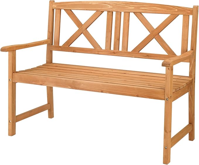 Wooden Garden Bench, Outdoor Wood Patio Bench, Rustic Two Person Loveseat Chair