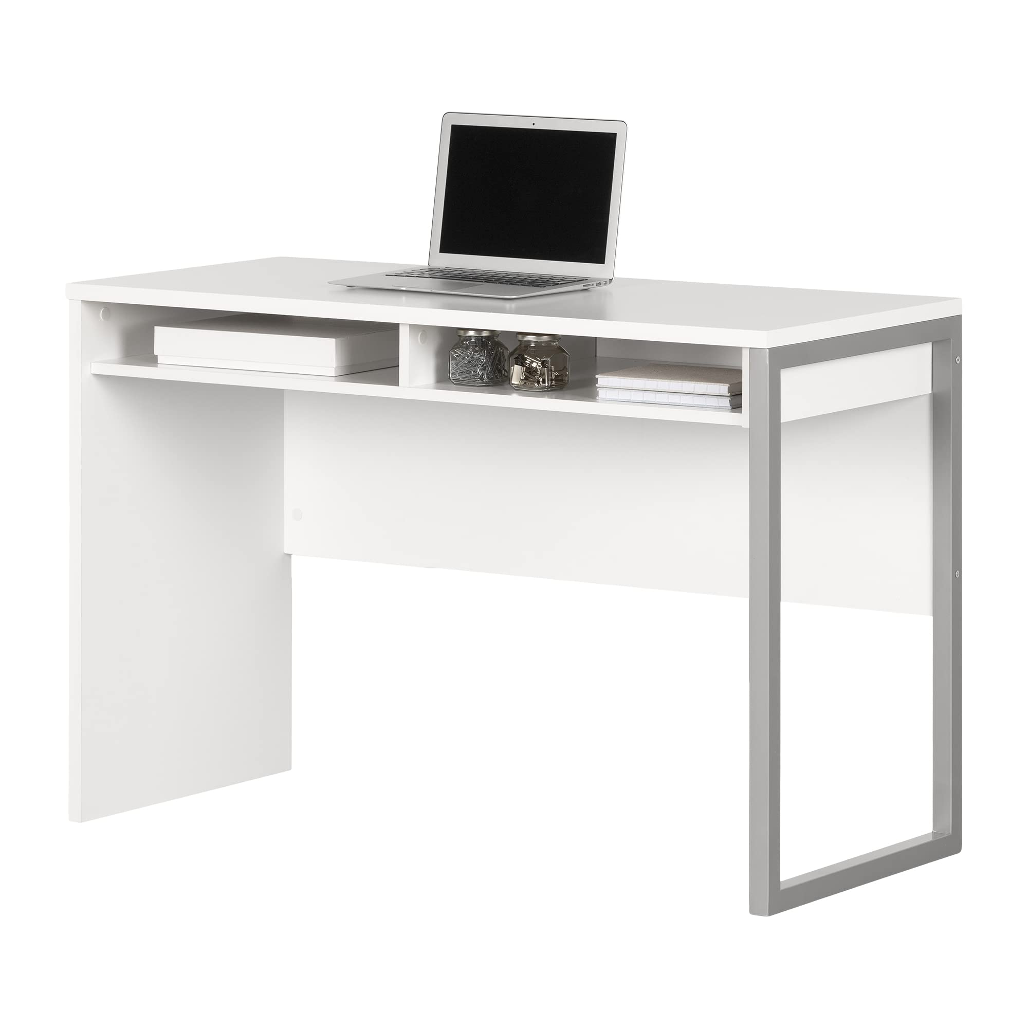 Sleek Metal Finish – Open Storage for Laptop and Tablet – Pure White - by South Shore