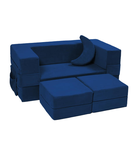 Elftopia Modular Kids Sofa,Toddler Couch Foam Armchair for Kids, Children Convertible Plush Sofa Play Set,Fold Out Sofa Bed(Navy)